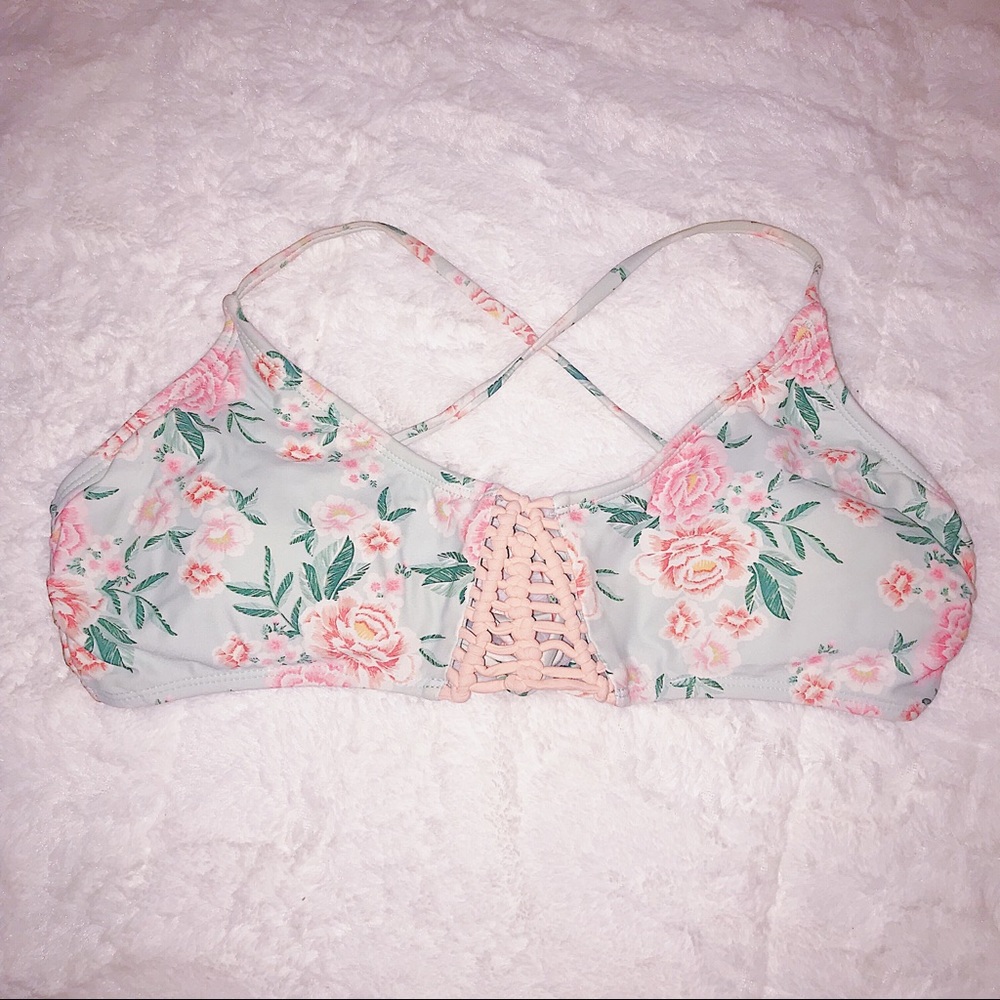 Blue and Pink Floral Swim Top